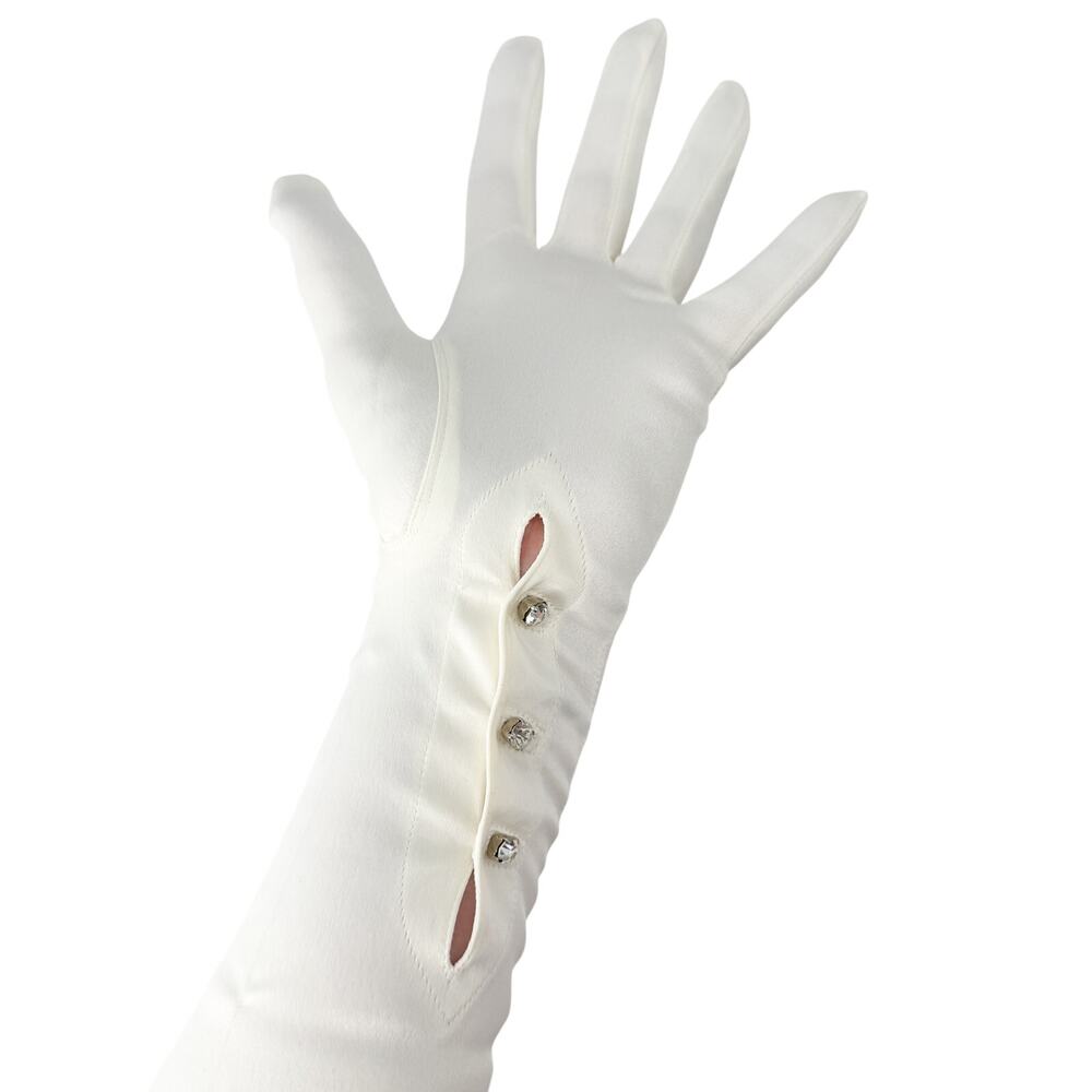 vintage Aris white satin Over Elbow Dress Gloves women's 6.5 small rhinestones